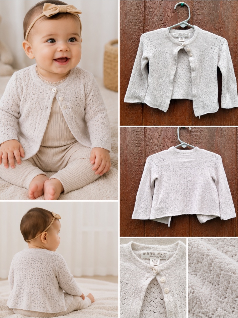 Barefoot Dreams CozyChic Ultra Lite Cardigan Sweater 6-12 Months Soft Knit Layer